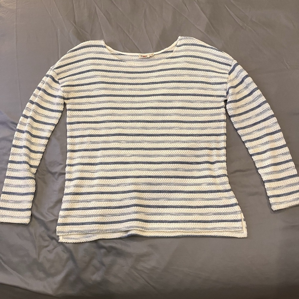 Faherty Striped 3/4 Sleeve Knit Textured Top Coastal Grandma Fisherman Women S - Picture 1 of 7